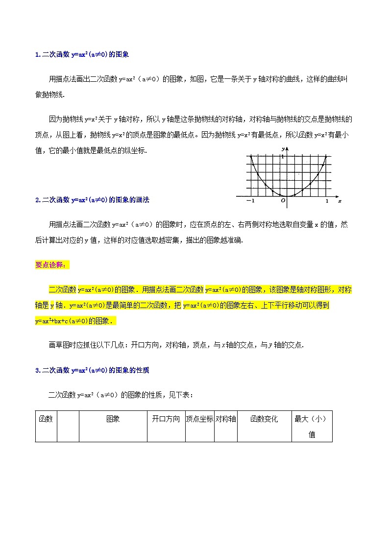 第07讲 二次函数y=ax2(a≠0)与y=ax2+c(a≠0)的图象与性质--初中人教版八升九数学暑假衔接（教师版+学生版）试卷02