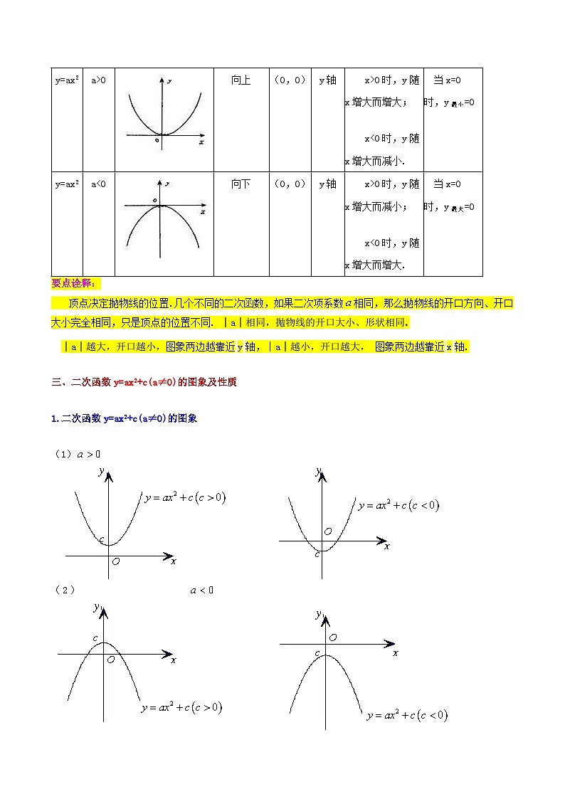 第07讲 二次函数y=ax2(a≠0)与y=ax2+c(a≠0)的图象与性质--初中人教版八升九数学暑假衔接（教师版+学生版）试卷03