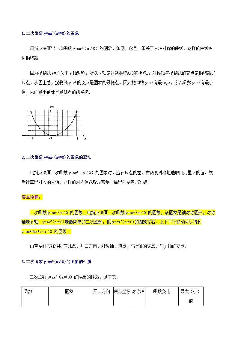 第07讲 二次函数y=ax2(a≠0)与y=ax2+c(a≠0)的图象与性质--初中人教版八升九数学暑假衔接（教师版+学生版）试卷02