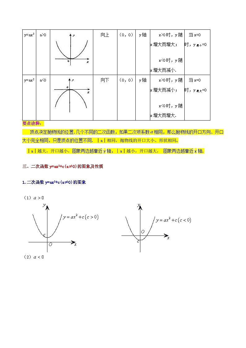 第07讲 二次函数y=ax2(a≠0)与y=ax2+c(a≠0)的图象与性质--初中人教版八升九数学暑假衔接（教师版+学生版）试卷03