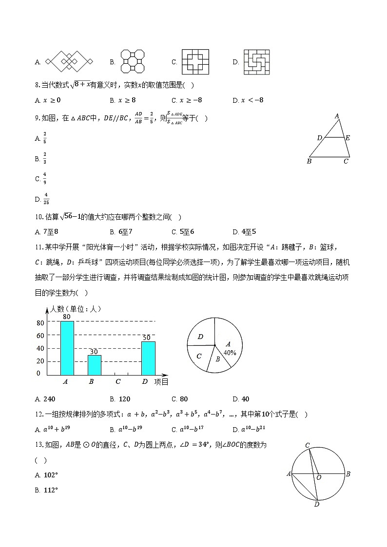 2024年云南省文山州中考数学一模试卷（含答案）02