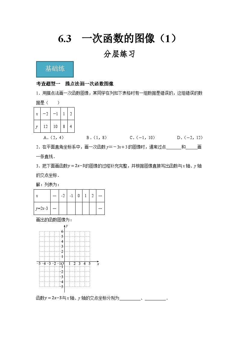 6.3 一次函数的图像 （1）（分层练习）-2023-2024学年八年级数学上册（苏科版）01