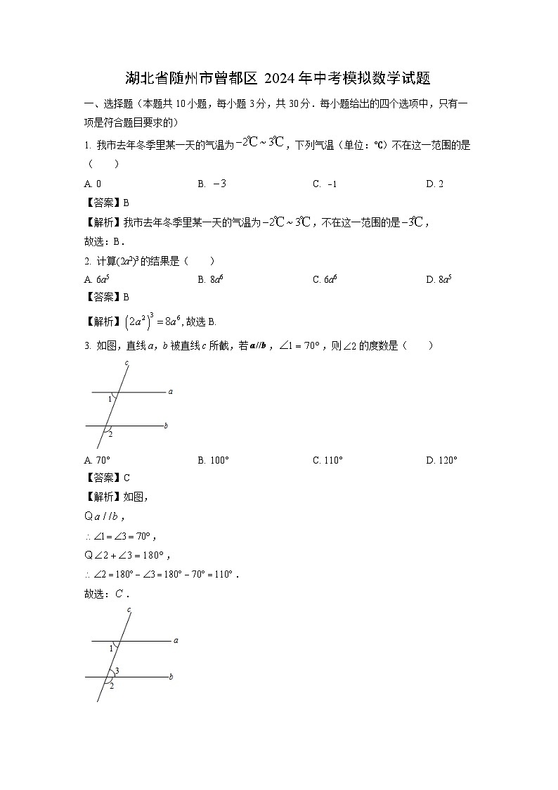 [数学]湖北省随州市曾都区2024年中考模拟试题（解析版）第1页