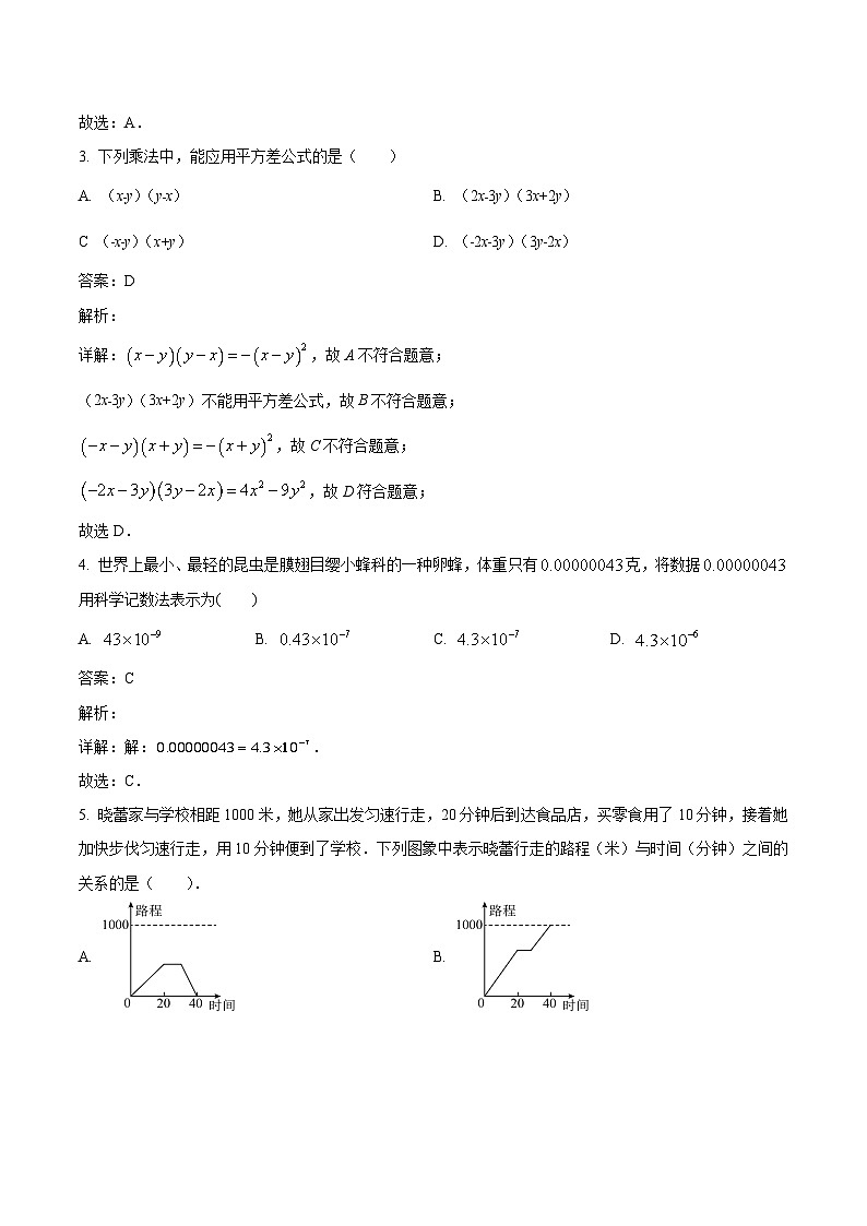 山东省枣庄市山亭区2023-2024学年七年级下学期期中考试数学试卷(含解析)第2页