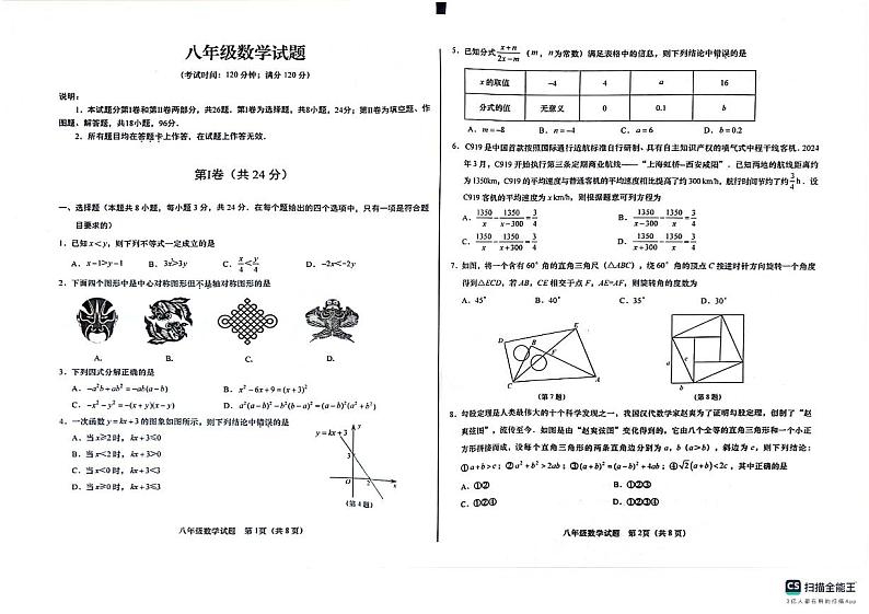 山东省青岛市城阳区2023-2024学年八年级下学期7月期末数学试题01