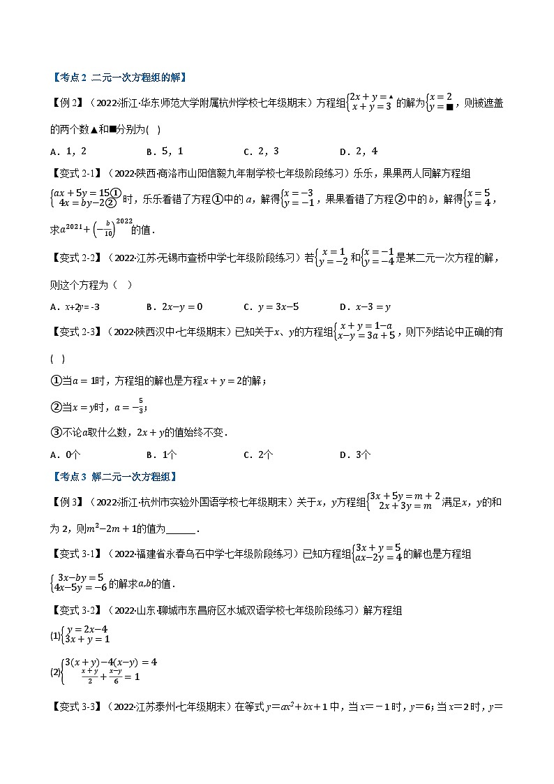 人教版七年级数学下册举一反三专题11.5期末专项复习之二元一次方程组十四大必考点(原卷版+解析)第2页
