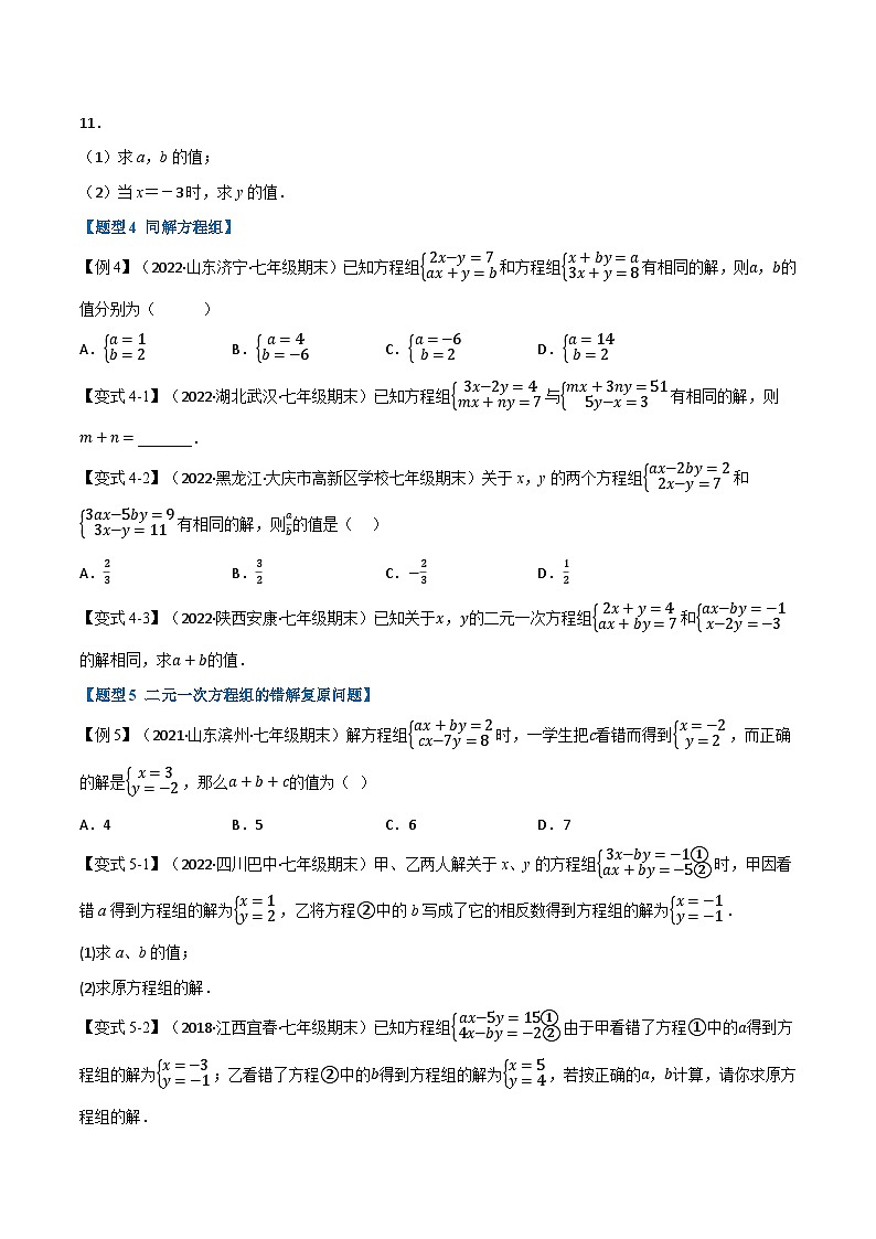 人教版七年级数学下册举一反三专题11.5期末专项复习之二元一次方程组十四大必考点(原卷版+解析)第3页