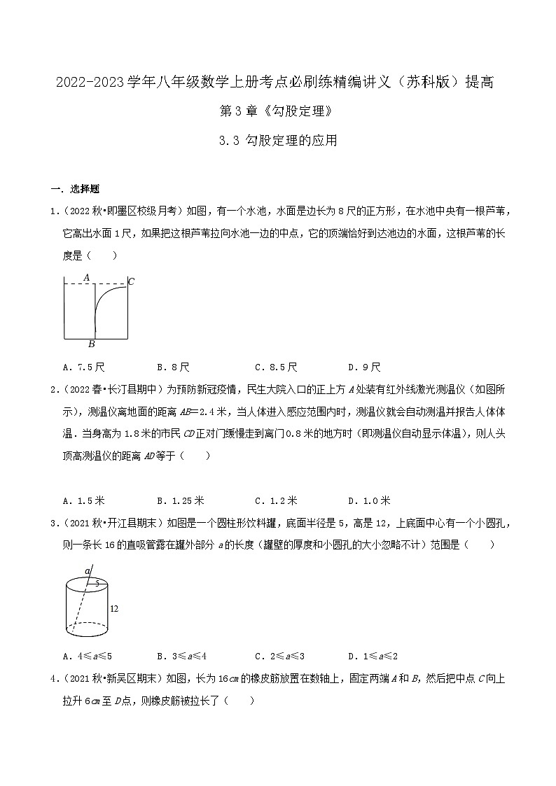 苏科版八年级数学上册同步考点必刷练精编讲义必刷提高练【3.3勾股定理的应用】(原卷版+解析)01