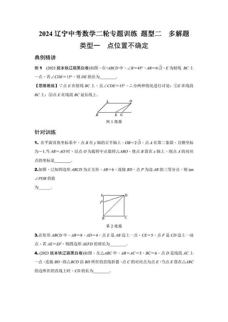 2024辽宁中考数学二轮专题训练 题型二  多解题  (含答案)01