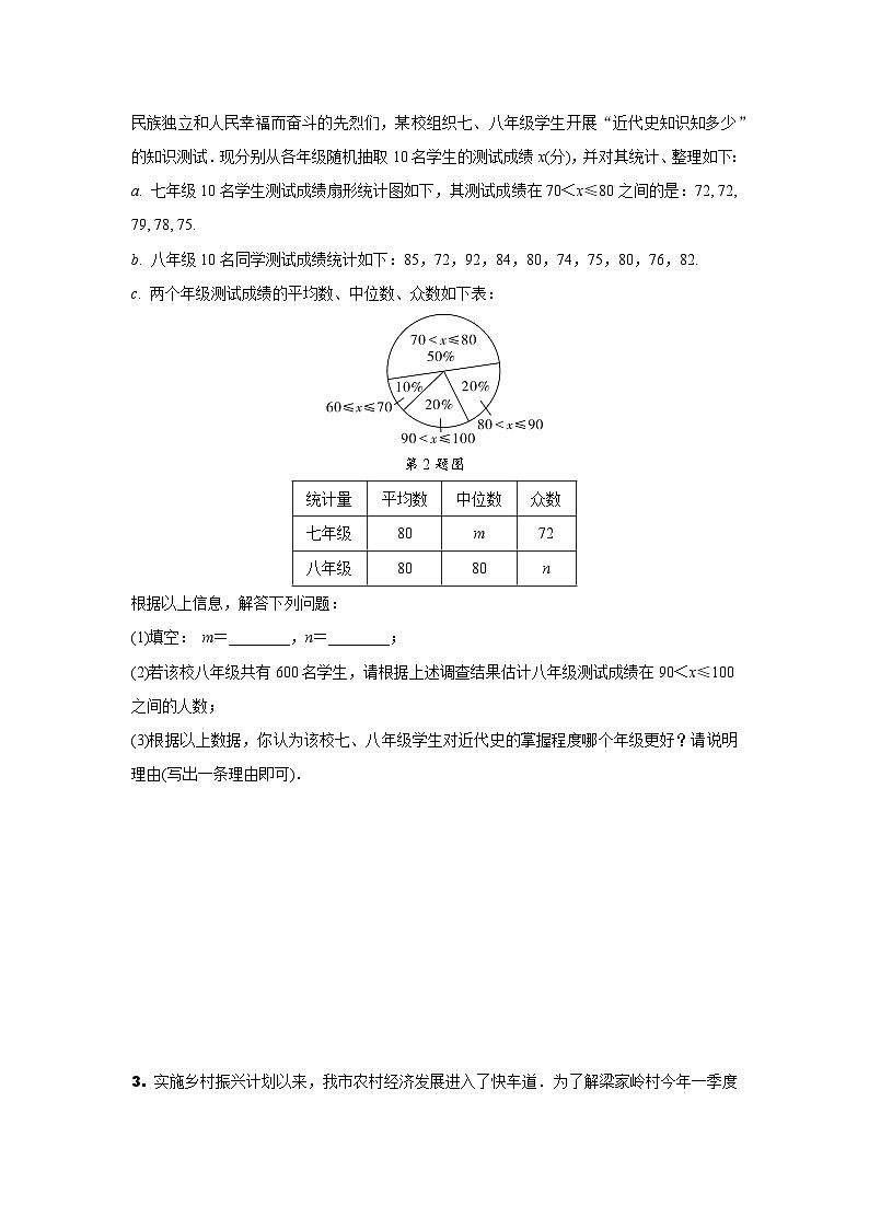 2024内蒙古中考数学二轮专项训练 题型三 统计分析题 （含答案）第2页