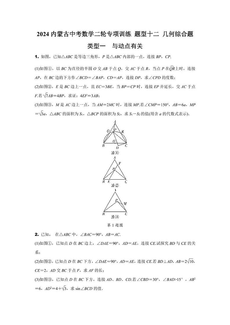 2024内蒙古中考数学二轮专项训练 题型十二 几何综合题（含答案）第1页