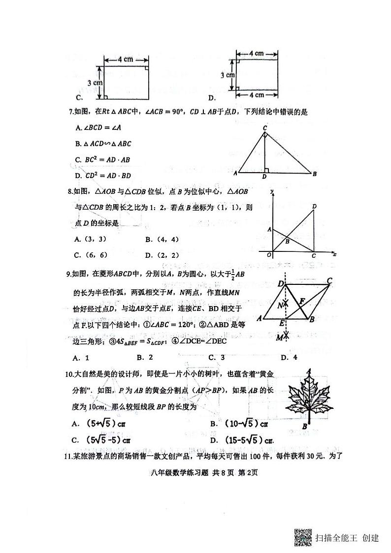 山东省泰安市岱岳区2023-2024学年八年级下学期7月期末考试数学试题02