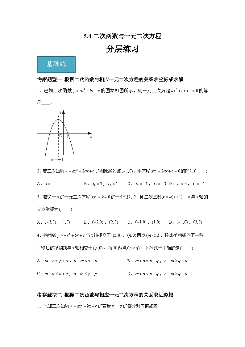 苏科版数学九年级下册5.4《二次函数与一元二次方程》课件+分层练习01