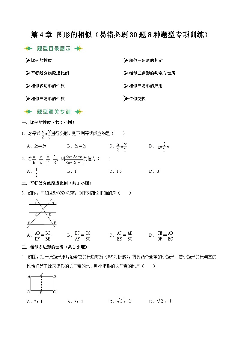 猜题04 图形的相似（易错必刷30题8种题型专项训练）-九年级上学期数学期末考点大串讲（北师大版）01