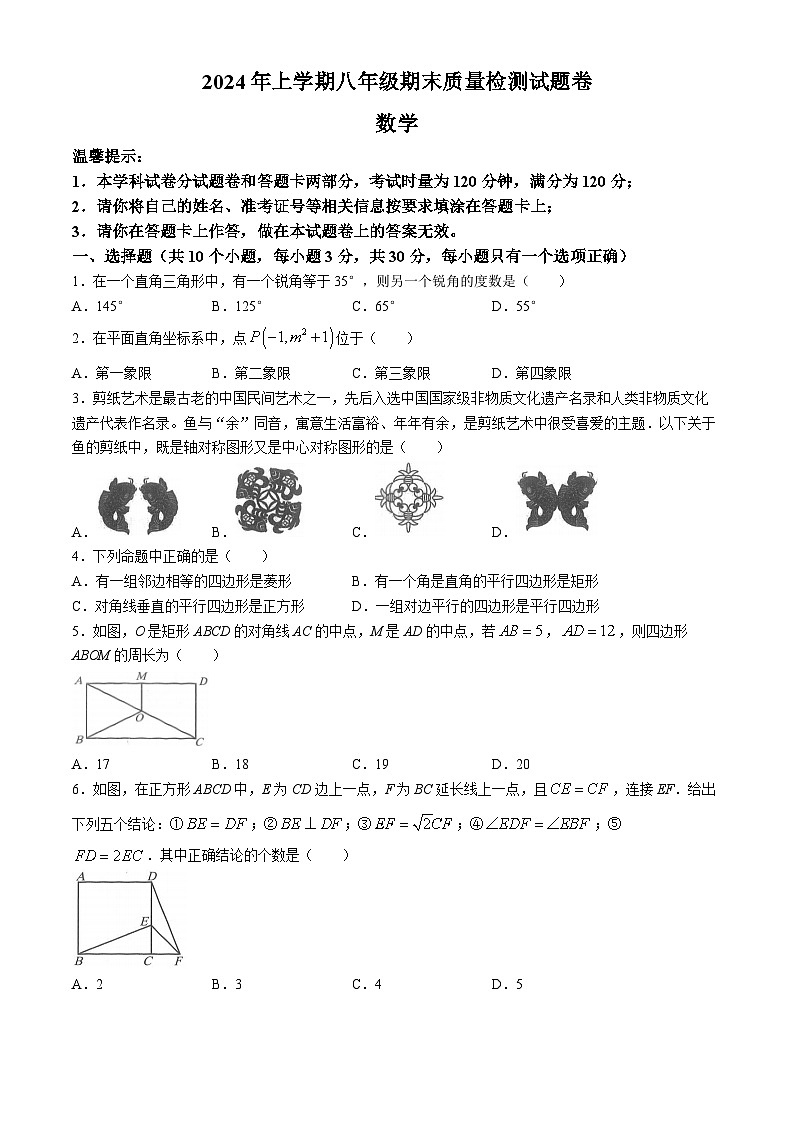 湖南省邵阳市隆回县2023-2024学年八年级下学期期末数学试题(无答案)第1页