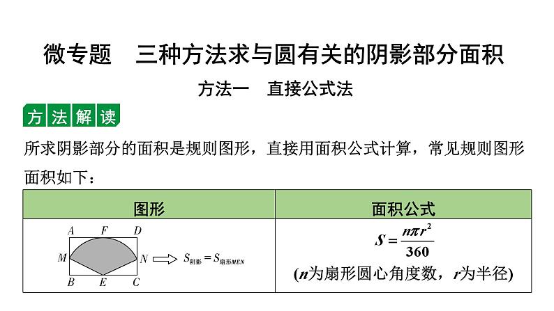 2024内蒙古中考数学一轮知识点复习 微专题 三种方法求与圆有关的阴影部分面积（课件）01