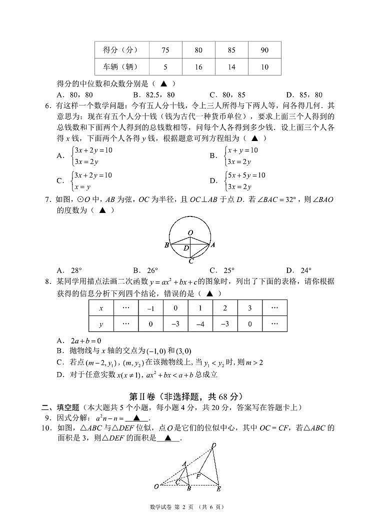 2024年四川省成都市金堂县九年级中考二诊模拟考试数学试题 （含答案）02