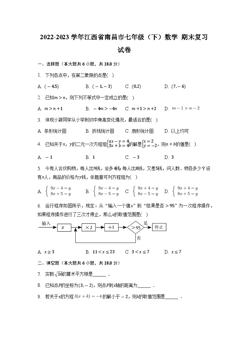 江西省南昌市2022-2023学年七年级下学期期末数学+复习试卷（含答案与解析）01