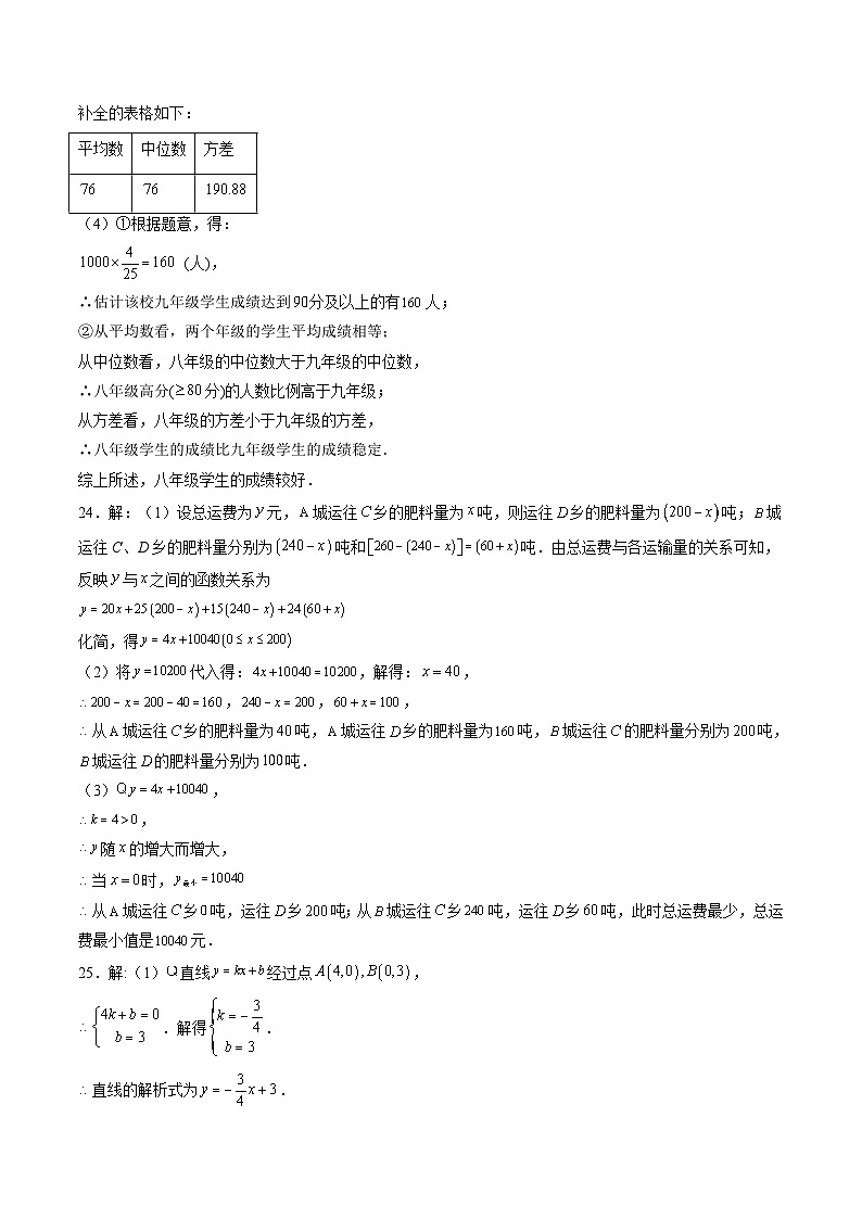2023-2024学年初中下学期八年级数学期末模拟卷（参考答案）（重庆）第3页