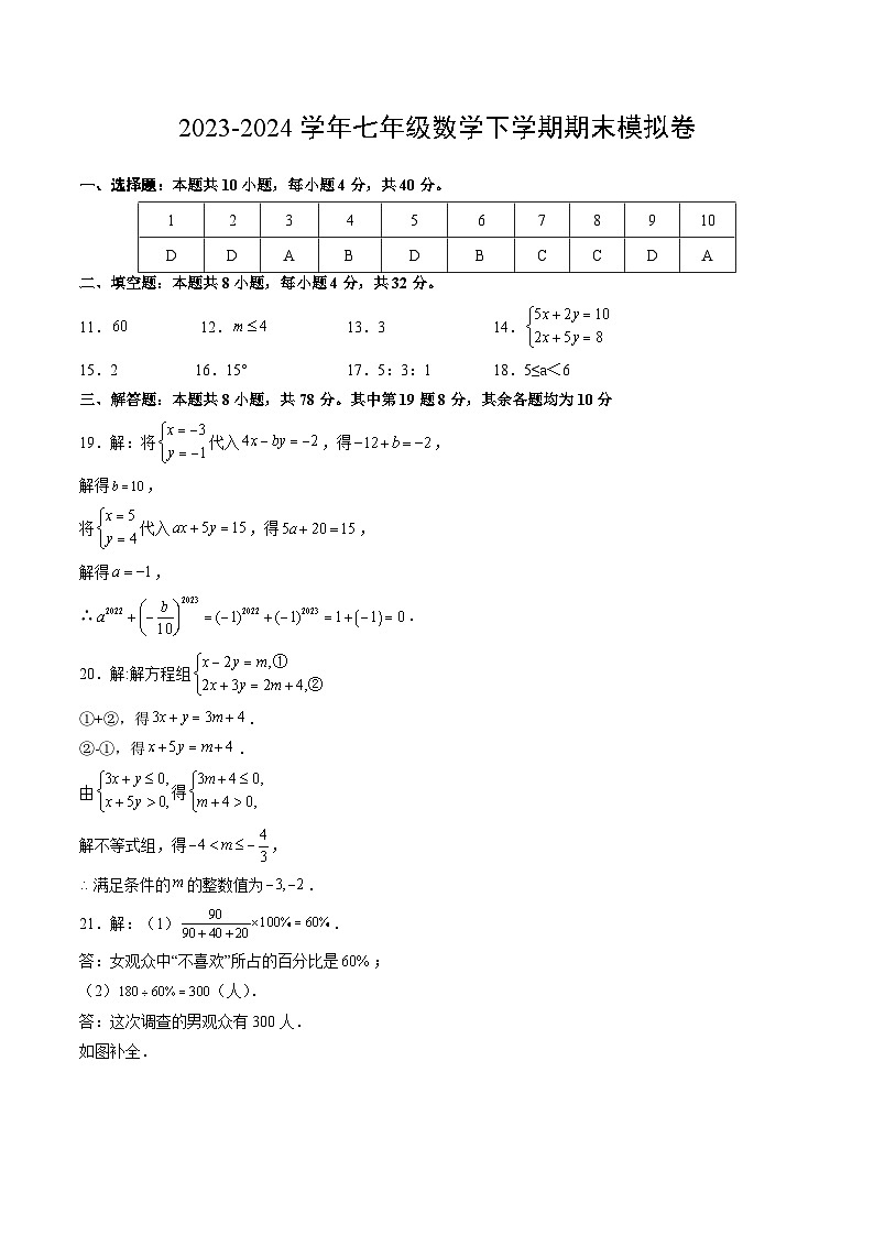 2023-2024学年初中下学期七年级数学期末模拟卷（参考答案）（重庆）第1页