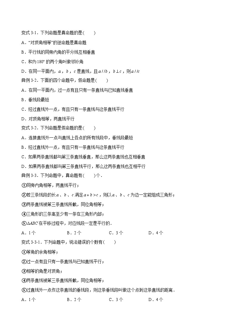 苏科版本数学七年级下册12.1《定义与命题》 重难点专项练习【五大题型】（原卷版）第2页