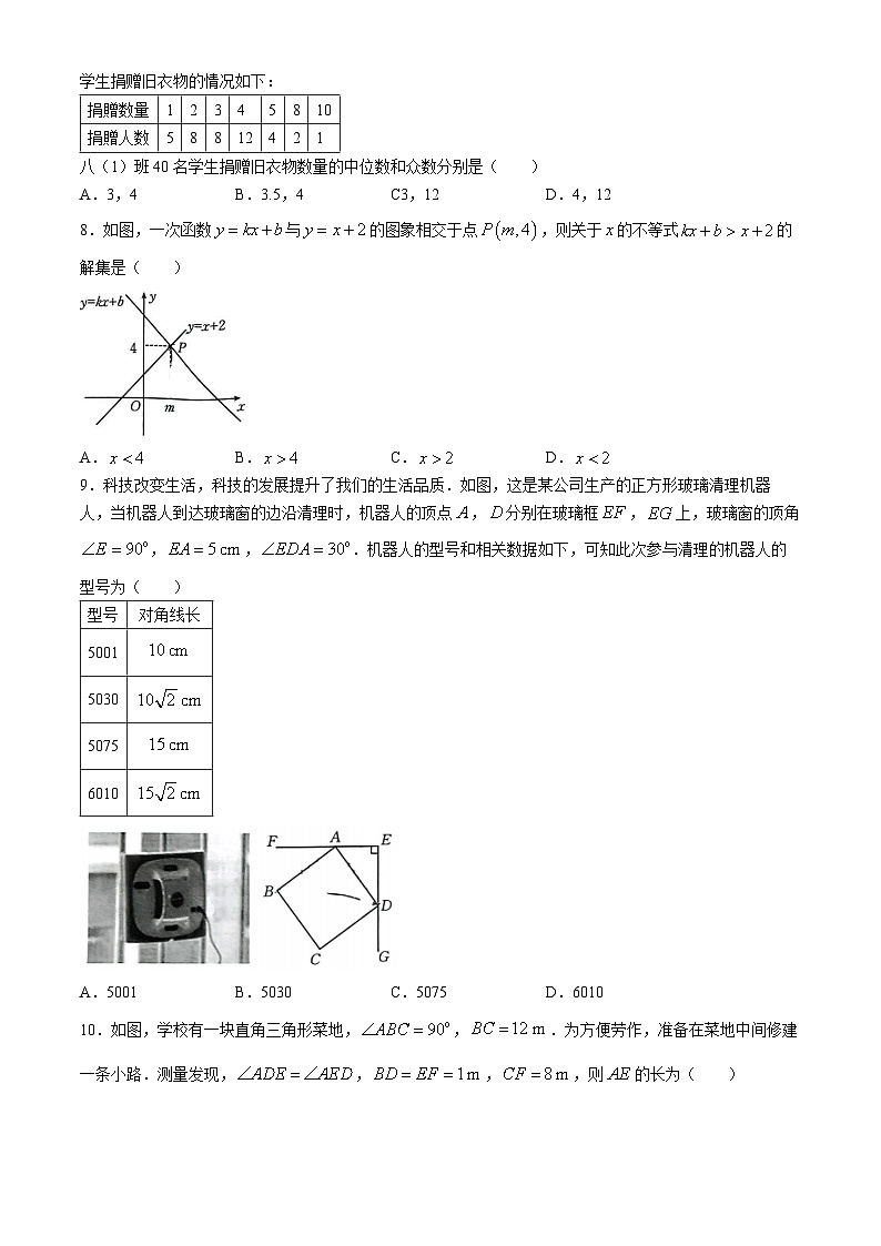 山西省吕梁市文水县2023-2024学年八年级下学期期末数学试题(无答案)02