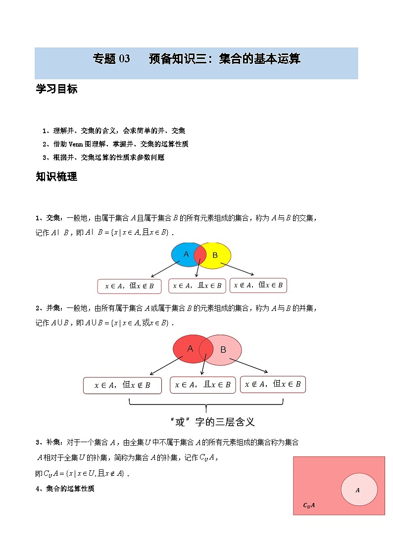 预备知识03 集合的基本运算（解析版）第1页