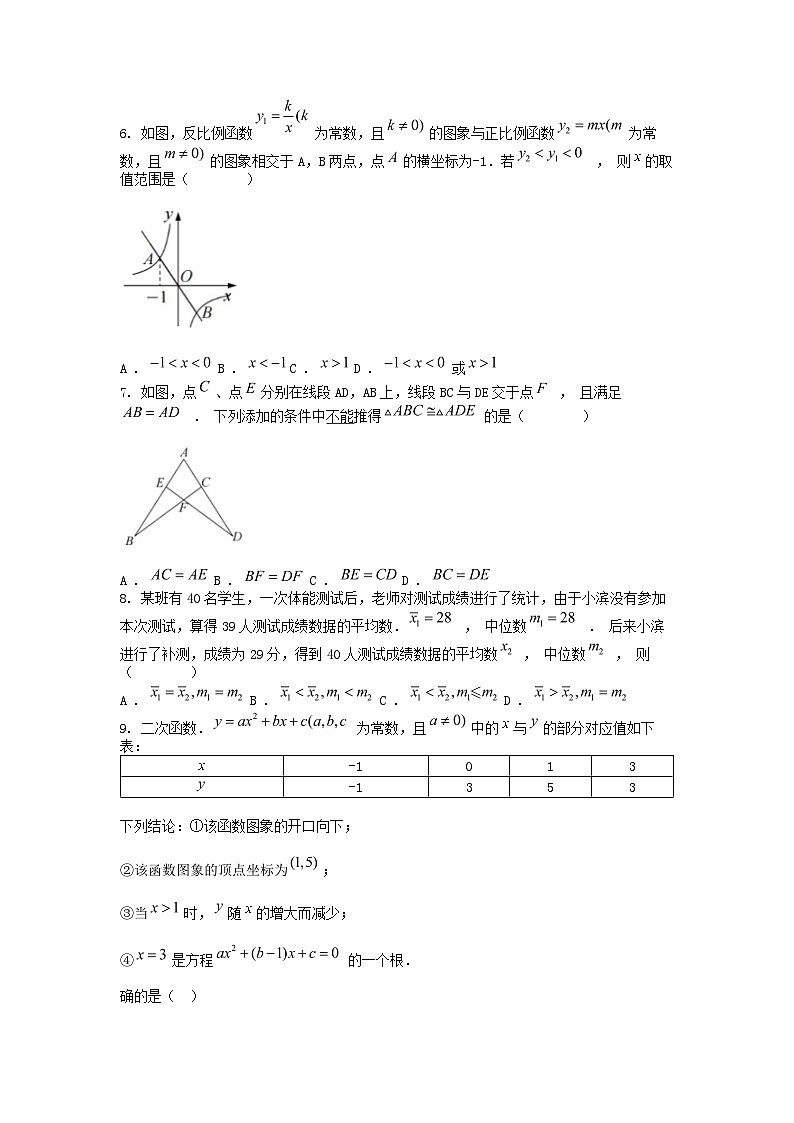 [数学][一模]浙江省杭州滨江区2024年中考数学一模试卷02