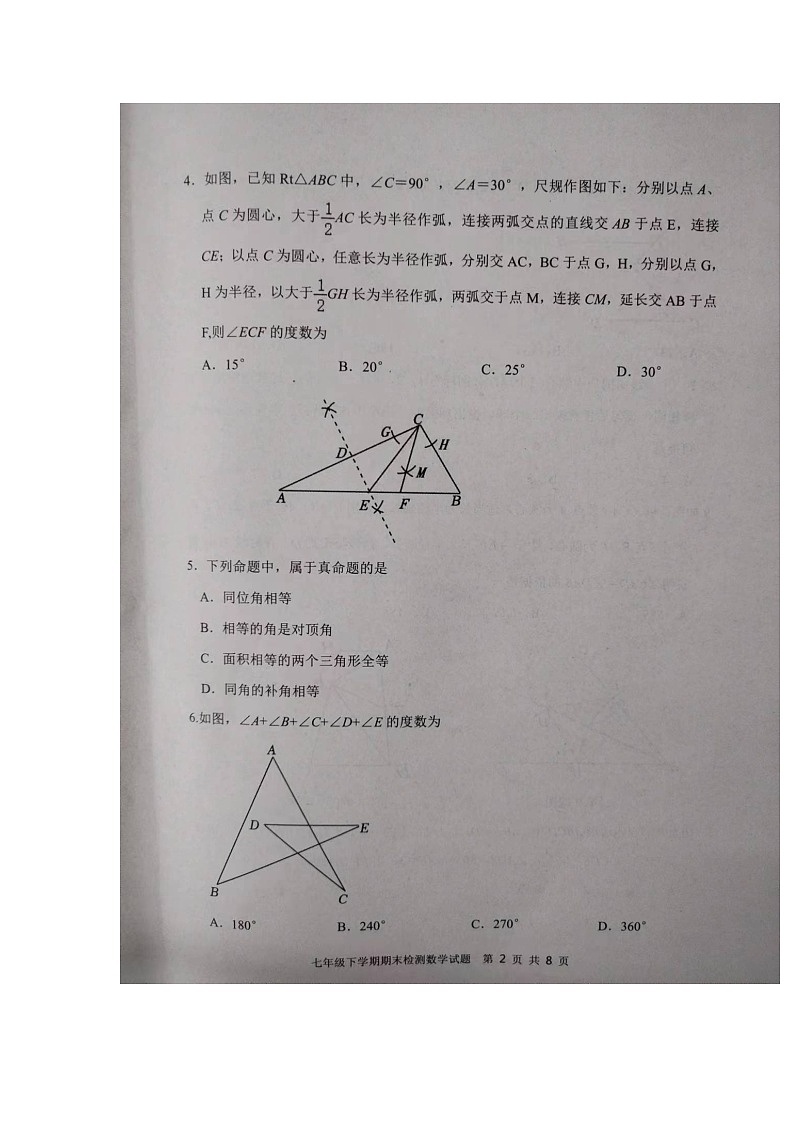 山东省泰安市新泰市2023-2024学年七年级下学期7月期末数学试题第2页