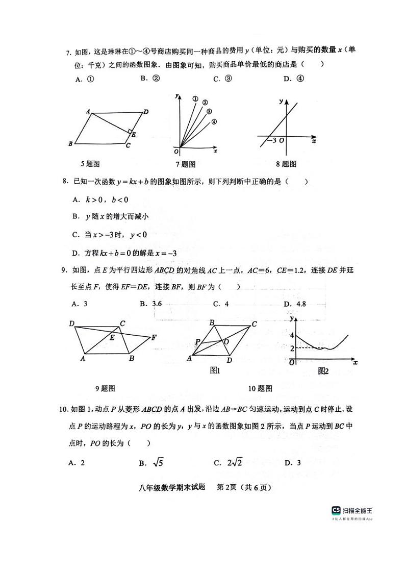 [数学][期末]山东省临沂市临沭县2023～2024学年八年级下学期7月期末数学试题(无答案)02