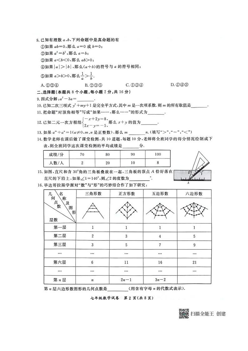 [数学][期末]北京市通州区2023一2024学年下学期七年级期末质量检测数学试卷(无答案)第2页