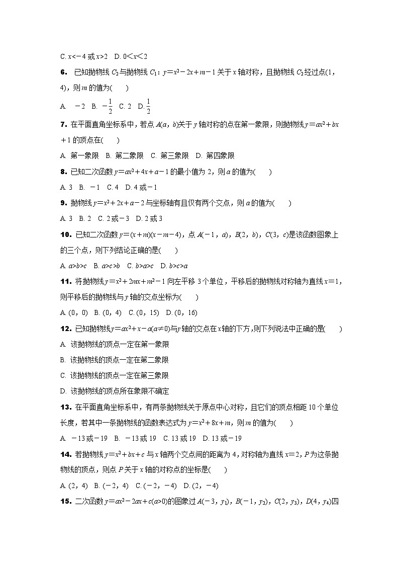 2024陕西中考数学二轮专题训练 题型一  二次函数的图象与性质 (含答案)第2页