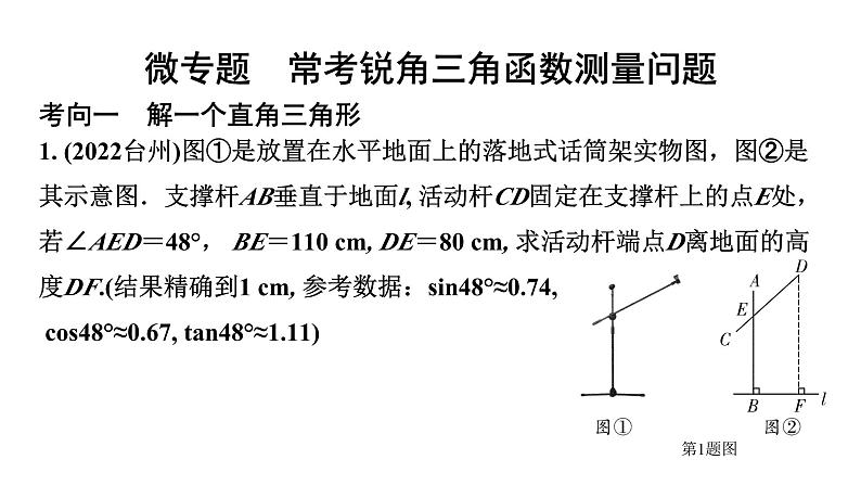 2024陕西中考数学二轮重点专题研究 微专题 常考锐角三角函数测量问题（课件）第1页