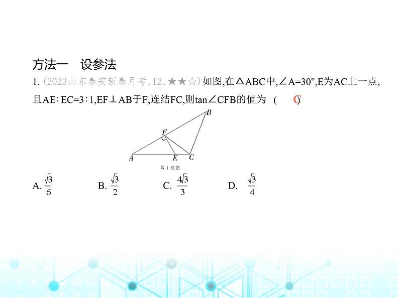 华东师大版初中数学九年级上册专项素养巩固训练卷(七)求锐角三角函数值的三种常用方法练课件第3页