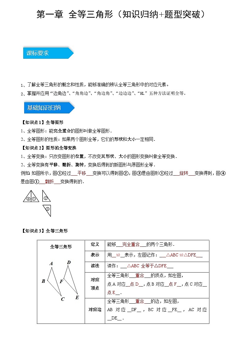 第一章 全等三角形（知识归纳+题型突破）（解析版）第1页