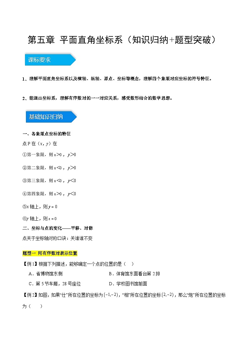 第五章 平面直角坐标系（知识归纳+题型突破）（原卷版）第1页
