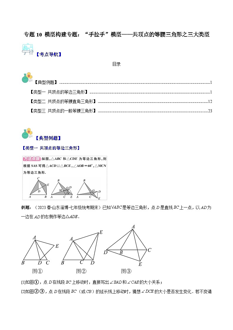 专题10 模型构建专题：“手拉手”模型（原卷版+解析版）-【学霸满分】2023-2024学年八年级数学上册重难点专题提优训练（苏科版）01