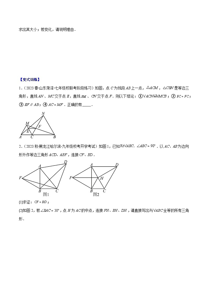 专题10 模型构建专题：“手拉手”模型（原卷版+解析版）-【学霸满分】2023-2024学年八年级数学上册重难点专题提优训练（苏科版）02