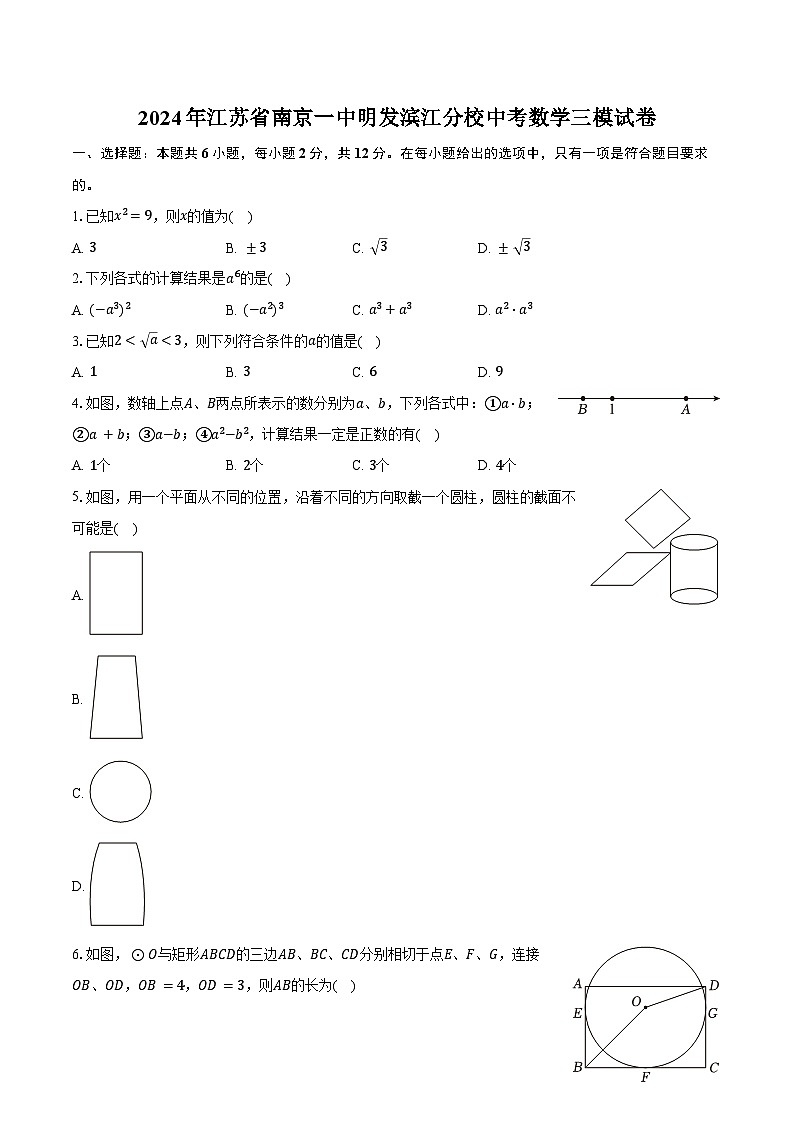 2024年江苏省南京一中明发滨江分校中考数学三模试卷（含解析）第1页