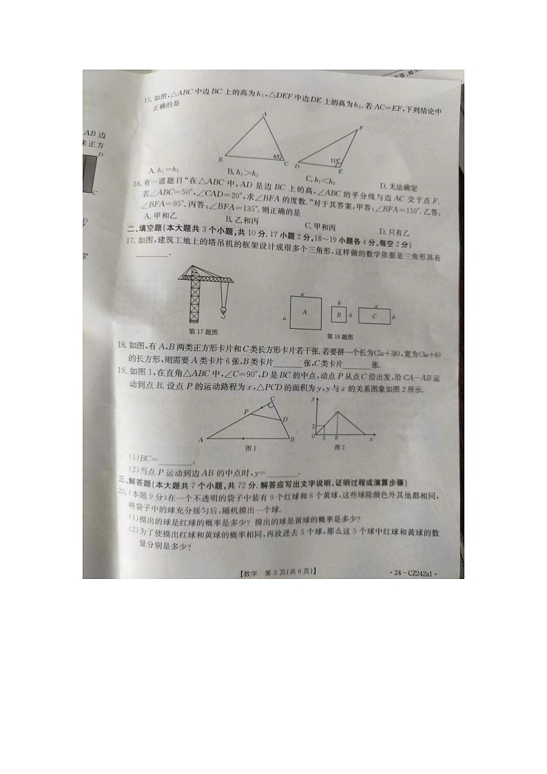 河北省保定市高碑店市2023-2024学年七年级下学期7月期末数学试题03