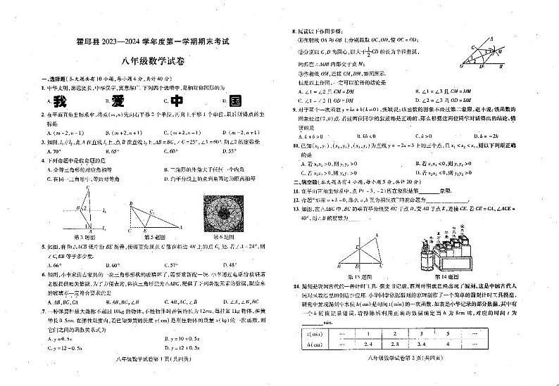 安徽省六安市霍邱县2023-2024学年八年级上学期期末考试数学试卷(含答案)第1页