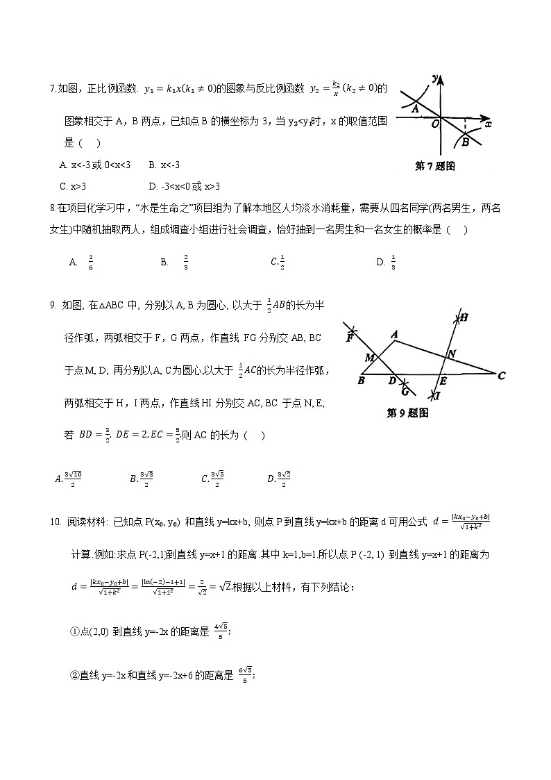 山东省济南市历城区2024届九年级下学期中考一模数学试卷(含答案)第2页