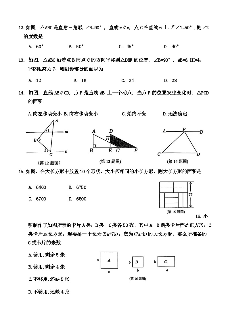 河北省石家庄市桥西区2023-2024学年七年级下学期期末考试数学试题03