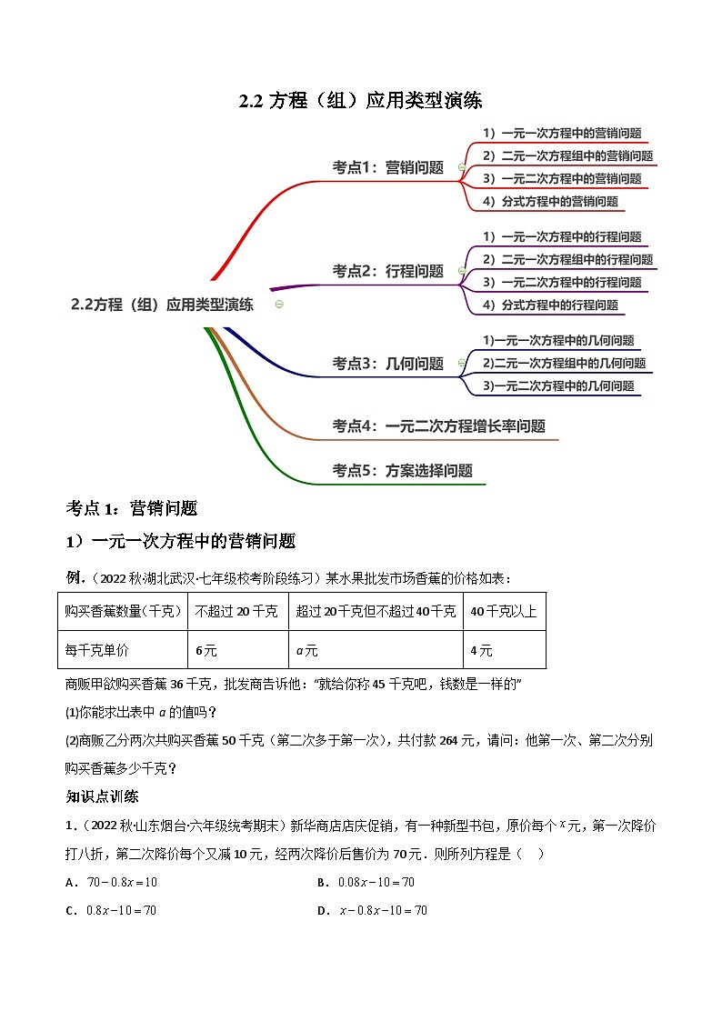 中考数学一轮大单元复习2.2方程(组)应用类型演练(讲练)(原卷版+解析)01