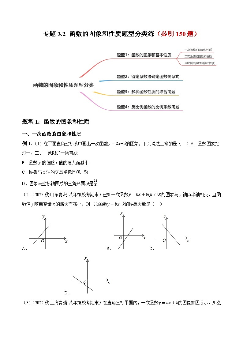 中考数学一轮大单元复习专题3.2函数的图象和性质题型分类练(必刷150题)(原卷版+解析)第1页