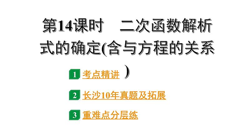 2024长沙中考数学一轮复习 第三单元 函 数 第14课时 二次函数解析式的确定(含与方程的关系)（课件）第1页