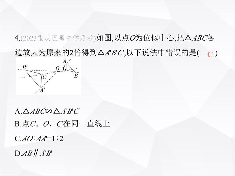 北师大版初中九年级数学上册第四章图形的相似8图形的位似第一课时图形的位似课件第6页