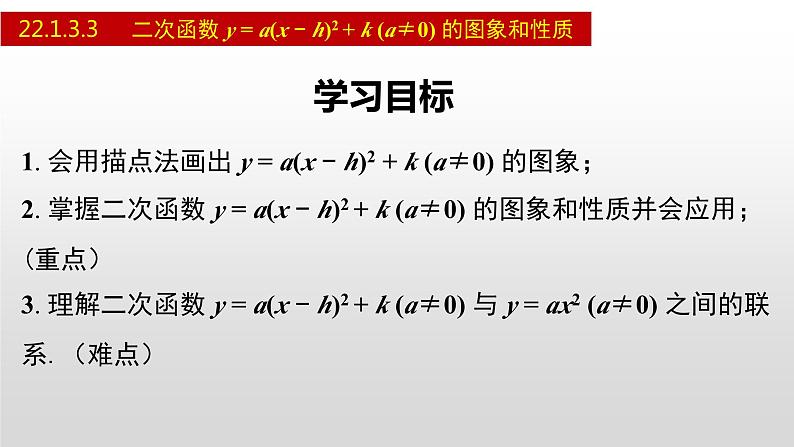 人教版九年级数学上册22.1.3.3 二次函数y=a(x-h)²+k的图象和性质（课件）02