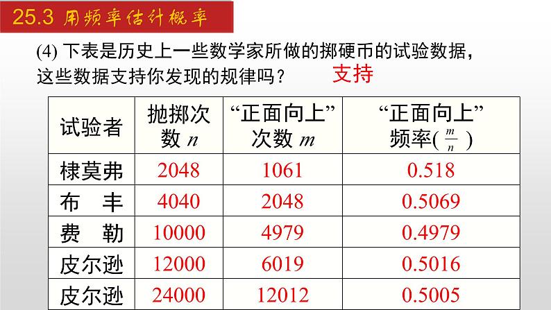 人教版九年级数学上册25.3 用频率估计概率（课件）07