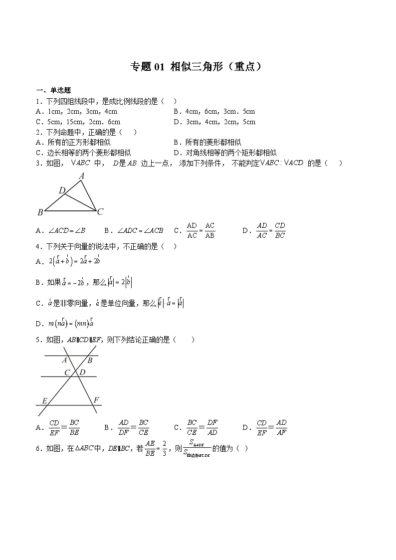 沪教版九年级数学上册期中期末挑战满分冲刺卷专题01相似三角形(重点)(原卷版+解析)01